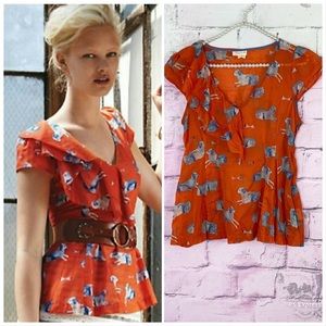 Anthro meadow rue animal kingdom dog print blouse